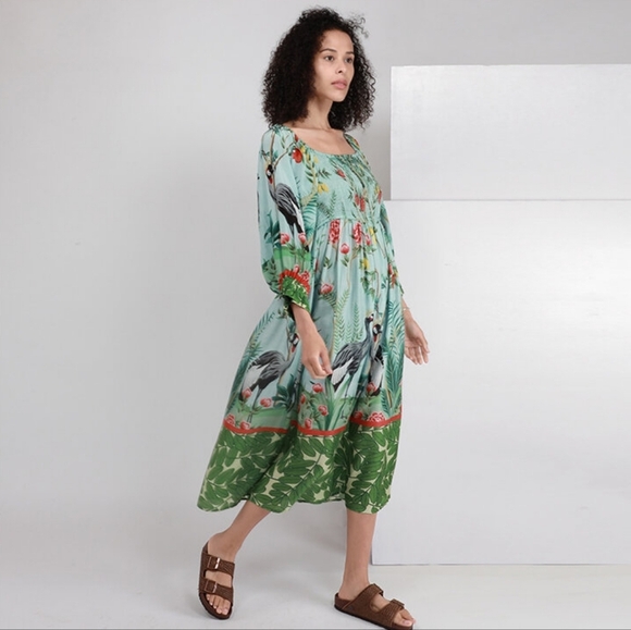 Blank London Green Bird Print Loanna Midi Dress - Picture 1 of 12